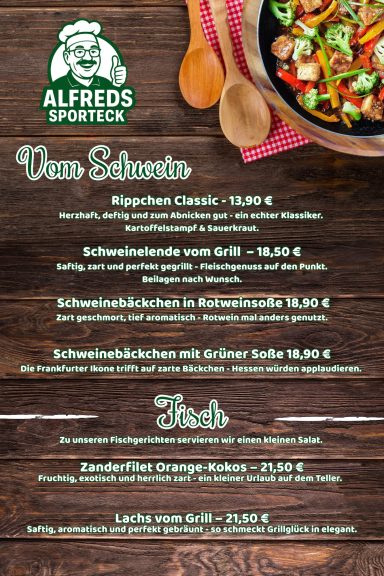 Speisekarte Gerichte vom Schwein